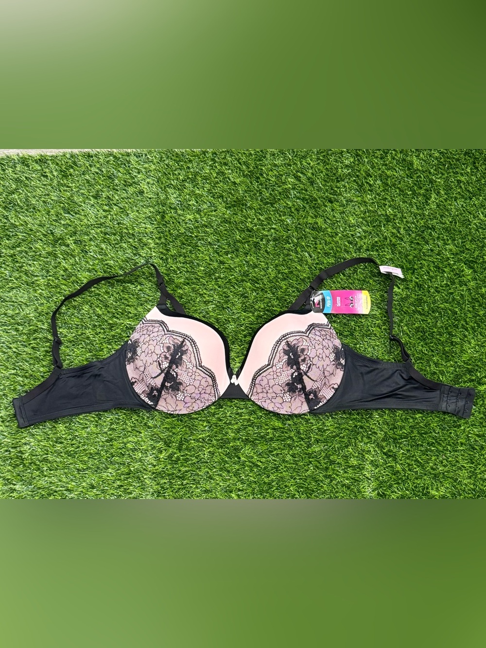 Maidenform DM9900 Push-Up Plunge Underwire Bra 38D Black Pink Floral Lace